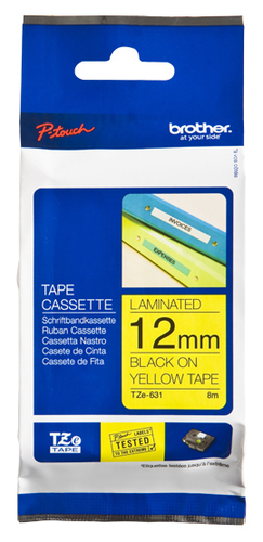 Brother TZ631 ruban d'étiquette  (Noir Sur Jaune) 12mm Compatible With PT Serie (E500/E550/E300/E110)