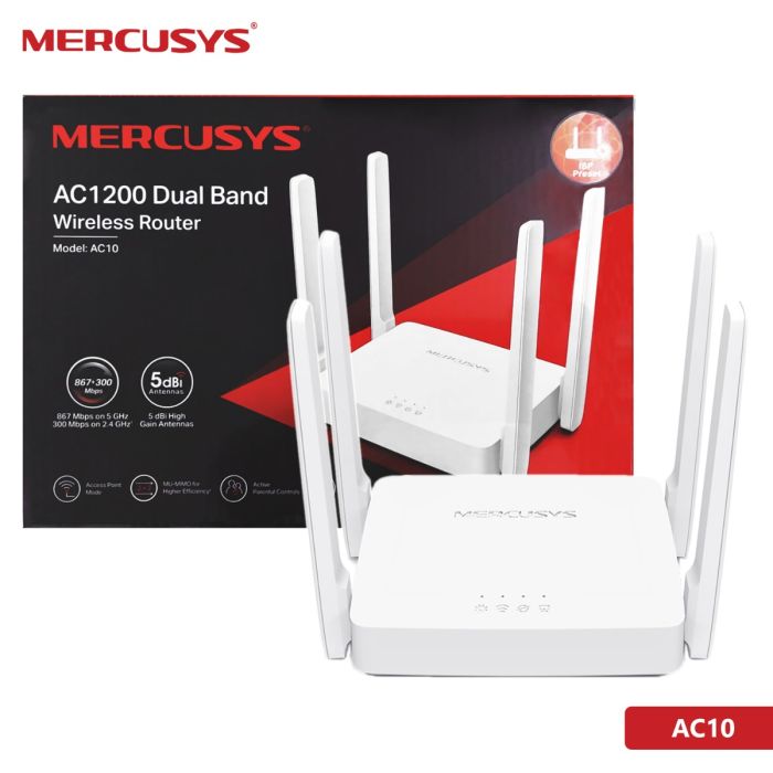 Mercusys AC10 wireless router Fast Ethernet Bi-bande (2,4 GHz / 5 GHz) 4G Blanc