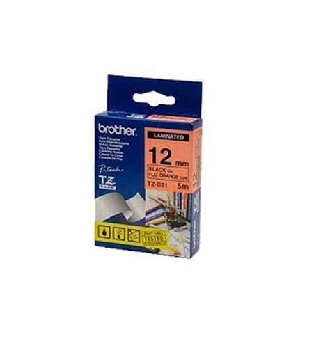 Brother TZ-B31 ruban d'étiquette (Noir sur fond orange , fluorescent) 12mm Compatible With PT Serie (E500/E550/E300/E110)