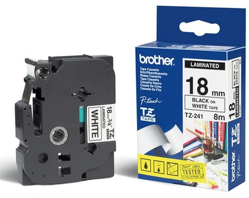 Brother TZ241 ruban pour étiqueteuse (Noir Sur Blanc) 18mm Compatible With PT Serie (E500/E550/E300/E110)