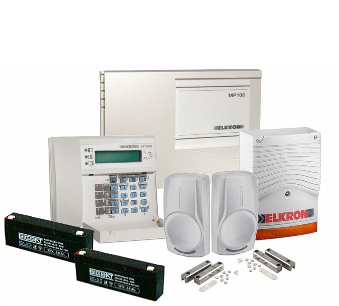 Elkron KIT Alarme MP106 (Central + Sirène + Clavier + 2 Détecteurs de mouvements + Contacteur + 2 Batteries)