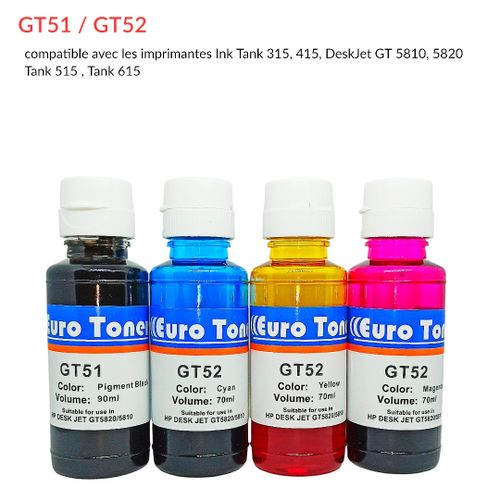 Euro Encre Gt52 Rouge Compatible Hp