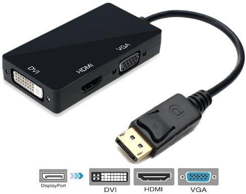 Adaptateur multiple DisplayPort Male vers DVI + VGA + HDMI