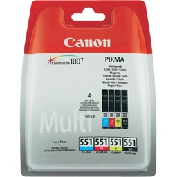 [CAN-CART-551-CL-] Canon CLI-551 C/M/Y/BK w/sec cartouche d'encre 4 pièce(s) Original Rendement standard Noir, Cyan, Magenta, Jaune